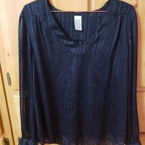 Faded Glory Sheer Striped Long Sleeve Blouse